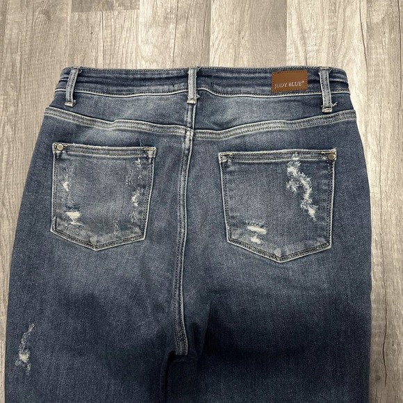 Judy Blue Jean Womens 9/29 Blue Straight Fit Raw Hem Stretch Denim DIstressed - Picture 12 of 13